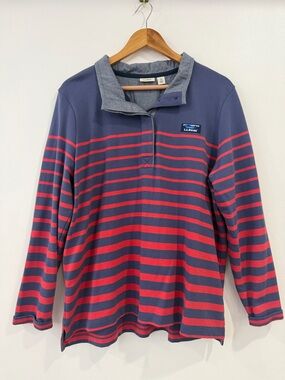 LL Bean Striped Button Neck Pullover Shirt XL Petite Cotton Rugby Preppy